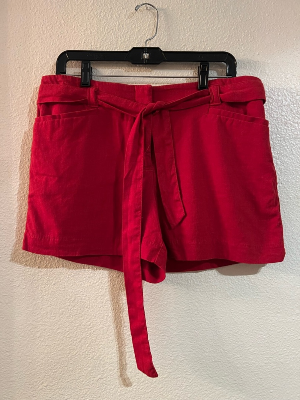 LOFT Bright Red High-Waist Tie-Front Shorts